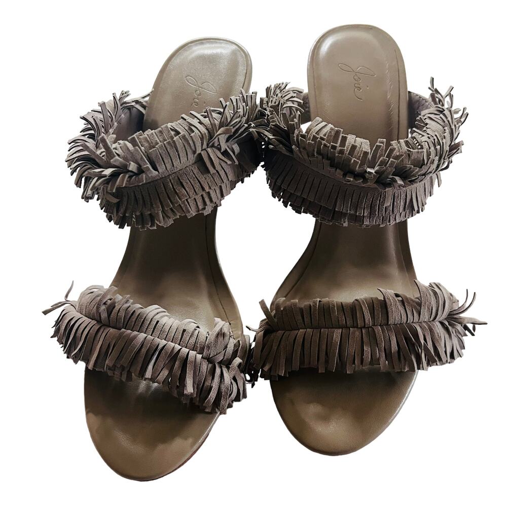 Joie Poppi Suede Leather Fringe Stilleto Slip On Heels Size 39.5 - Picture 4 of 9